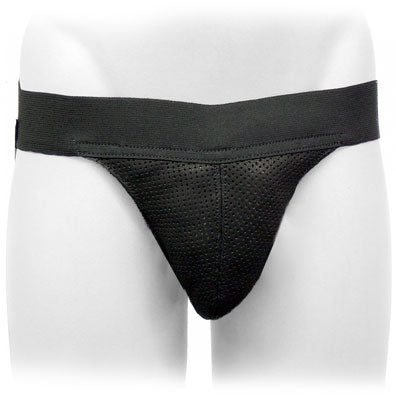 Perforated Black Leather Jock Strap-Wide Strap