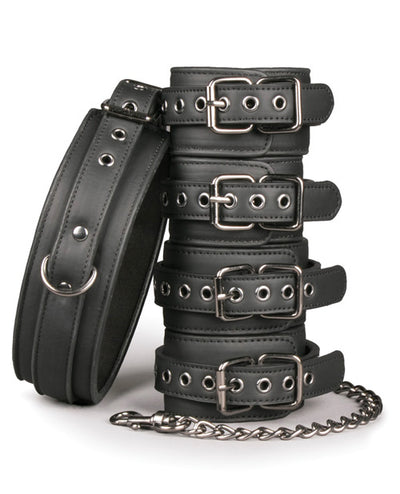 Easy Toys Fetish Set W-collar, Ankle & Wrist Cuffs - Black