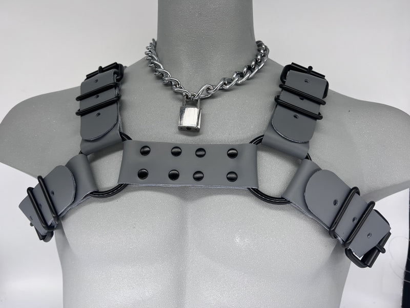 Gray Leather/ Black Hardware Bull Dog Harness