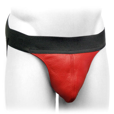 Wide Red Leather-Black Band Jock Strap