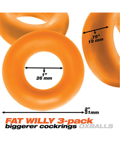 Oxballs Fat Willy 3 Pack Jumbo Cock Rings - Orange