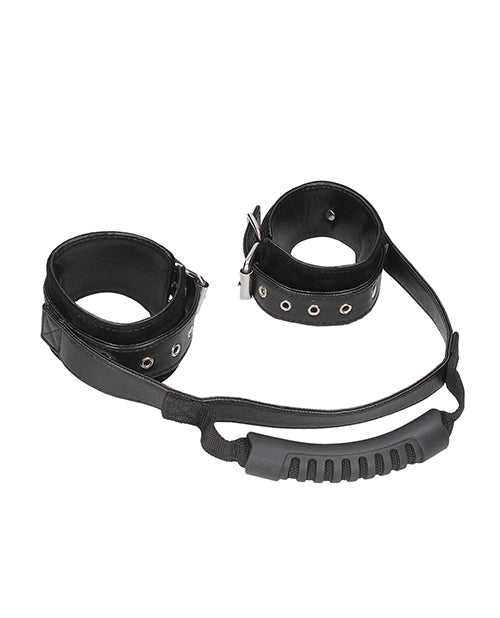 Shots Ouch Black & White Bonded Leather Hand Cuffs W-handle - Black
