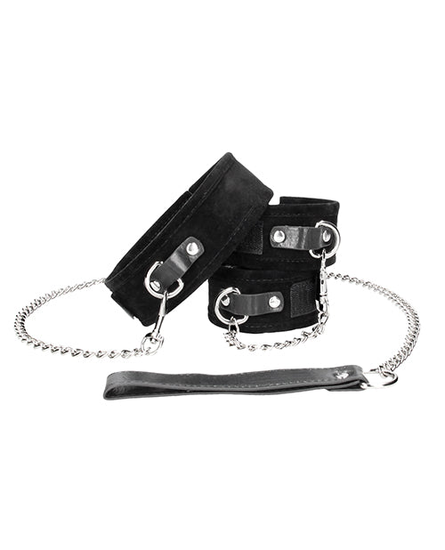 Shots Ouch Black & White Velcro Collar W-leash & Hand Cuffs - Black
